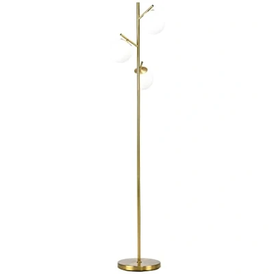 Afbeelding van HOMCOM staande lamp, vloerlamp, 40 W lamp met E27 fitting, 3 lampenkappen van glas, voor de woonkamer, hoogte 169 cm, metaal, exclusief gloeilamp.