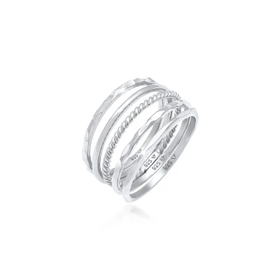 Afbeelding van Elli 5 PACK Basic Ring, Dames, Maat: 60, Silber