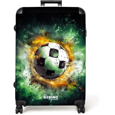 Afbeelding van NoBoringSuitcases.com® Koffer groot Reiskoffer lichtgewicht Voetbal Groen Rolkoffer met 4 wielen Grote trolley XL 98 liter bagage