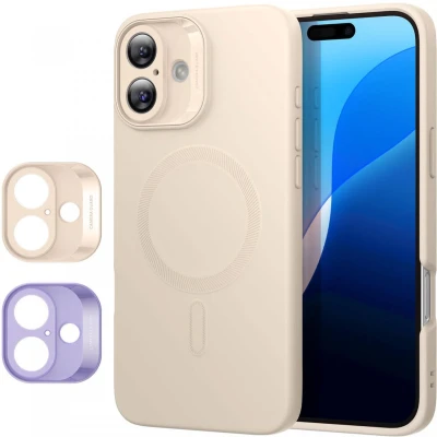 Afbeelding van ESR Cloud Soft HaloLock Hoesje Geschikt voor Apple iPhone 16 Plus Compatibel met MagSafe en Siliconen Back Cover Magnetische Beschermhoes Beige