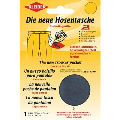 Afbeelding van Kleiber Opstrijkbare broekzakreparatie, donkergrijs, 15,5 x 11 0,3 cm, 10 gram