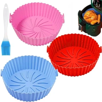 Afbeelding van 3 stuks siliconen vormen voor heteluchtfriteuse, luchtfriteuse, pan, herbruikbaar, anti aanbaklaag, universele airfryer, basketbal, oven, magnetron, cakevorm enz