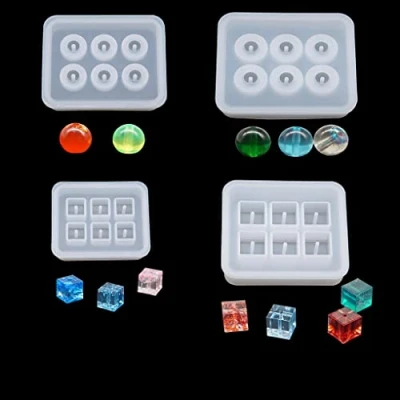 Afbeelding van FineInno 4 Stuks Kralen Hars Siliconen Mallen Bol Kubus Sieraden Gietvorm Epoxyhars Mal met Hangende Gaten voor DIY Crafting Hanger Oorbellen Armband