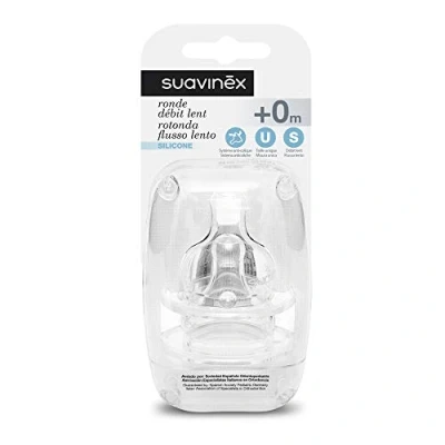Afbeelding van Suavinex Teets Rond 0m+ Slow Flow 2 stuks Silicone Flessenspenen SXSTR1028592