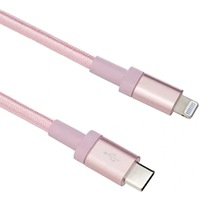 Afbeelding van Amazon Basics USB C naar Lightning oplaadkabel, nylon gevlochten snoer, MFi gecertificeerde oplader voor Apple iPhone 14, 13, 12, 11, X, Xs Pro, Pro Max, Plus, iPad, 1,8 m, roségoud