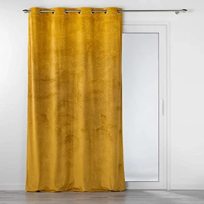 Afbeelding van douceur d&#039;intérieur, Gordijn met oogjes (140 x 240 cm) Analia oker, ondoorzichtig, fluweel in reliëf