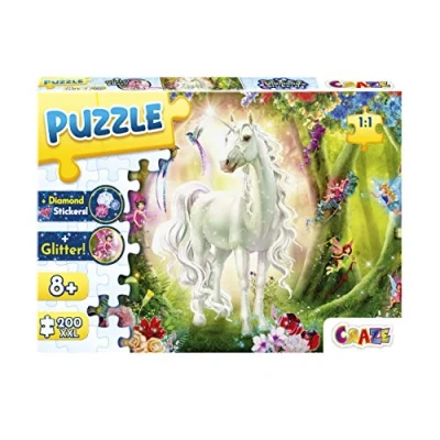 Afbeelding van CRAZE puzzel Magic Forest 30257 Forest, 200+ stukjes met glitterprint en diamantsticker, eenhoorn voor kinderen vanaf 8 jaar