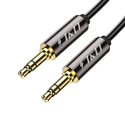 Afbeelding van J&amp;D Aux kabel, Vergulde Koperen Schaal 3,5 mm 1/8 inch TRS Mannelijk naar Auxiliary Audiokabel voor Auto Compatibel met Stereo&#039;s, Luidsprekers, Hoofdtelefoons, 2,7 Meter