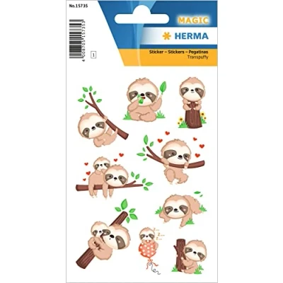 Afbeelding van Herma, Stickers, Motief Sticker Magische luiaard 9 stuks Bruin/Groen/Lichtbruin