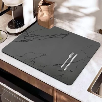 Afbeelding van SOQKEEN Afdroogmat voor aanrecht, 50 x 40 cm Dish Drainer Mat Super Absorberend Verstoppen Vlek Afdruipmat met Niet Slip Rubberen Backed, Sneldrogende