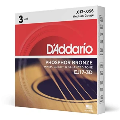 Afbeelding van D&#039;Addario A Git.snaren EJ17 3D 13 56 Phosphor Bronze 3er Set Akoestische gitaarsnaren