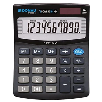 Afbeelding van Tafelrekenmachine DONAU TECH/K DT4102 01 10 cijferige wortelfunctie/125x100x27mm/ Kleur: Zwart/Calculator met weergave/Dual Power Solar batterijwerking/compact ontwerp/ 5 jaar garantie