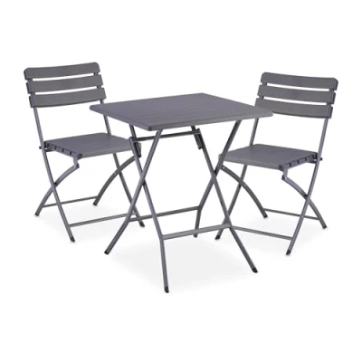 Afbeelding van Relaxdays balkonset 3 delig bistroset kunststof &amp; staal 2 persoons houtlook grijs