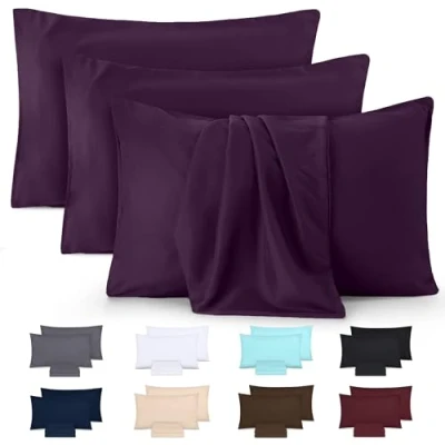 Afbeelding van Utopia Bedding Kussensloop (Set van 4) Makkelijk te onderhouden Zachte geborstelde microvezel Krimp en vervagingsbestendig (Purper, 50 x 75 cm)