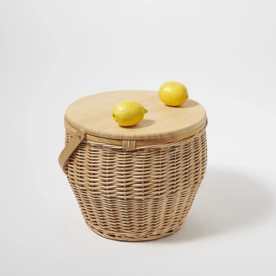 Afbeelding van Sunnylife Picnic Mand en Koeler met Deksel Snijplank 35 liter rond Brown / Wood
