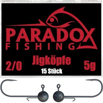 Afbeelding van Paradox Fishing Jigkoppen set 15 x 5 g 2/0 I jig koppen rubberen vis met jighead voor vissen, baars, snoek, snoekbaars, visaccessoires