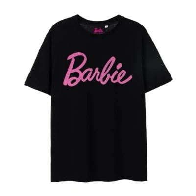 Afbeelding van Barbie Women&#039;s Pink Classic Logo T shirt met korte mouw in zwart Iconisch merk Modieuze Design Top voor Dames Comfortabele pasvorm Stijlvol Retro Tee Movie Merchandise Cadeau XX Large