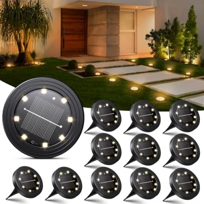 Afbeelding van NIBSHOOM 12 stuks vloerlampen op zonne energie, voor buiten, IP68 weerbestendig, met 8 leds, tuinverlichting, lange levensduur, warmwit, zonnelampen tuindecoratie, paden, terrassen