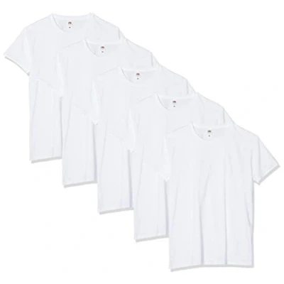 Afbeelding van Fruit of the Loom Iconisch T shirt voor heren, lichtgewicht ringgesponnen shirt, verpakking van 5 stuks, Wit (Wit 30), L