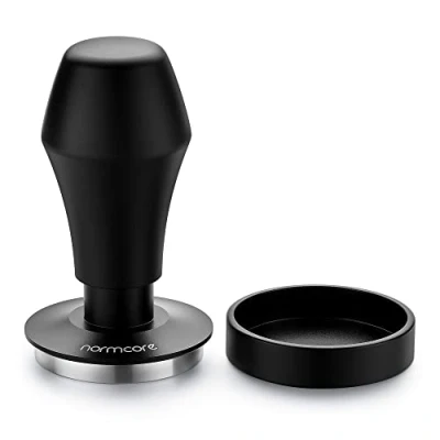 Afbeelding van Normcore V4 Koffiestamper 53,3 mm, veerbelaste stamper, Barista Espresso stamper met 15 lbs/25 lbs, vervangende veren geanodiseerd aluminium handvat en standaard platte basis, zwart