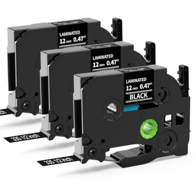 Afbeelding van MarkField Compatibel Gelamineerd Etikettape als Vervanging voor Brother P Touch TZ Tape TZe 335 Etiketteerband PT H105 H107 H101C H100LB/R 1005 1250 D200, Wit op Zwart, 12mm x 8m, 3 Pak