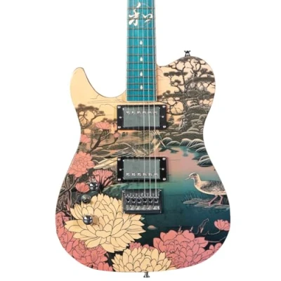 Afbeelding van Lindo Linkshandige Koya elektrische gitaar Composiet hals Lichtgevende Inlays Japanse Wilderness Graphic Art Finish