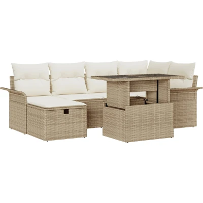 Afbeelding van vidaXL 7 delige Tuinsalon Set met Kussens Beige Poly Riet