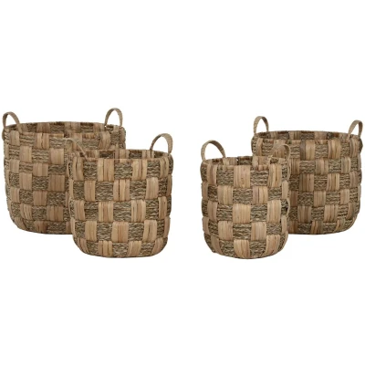 Afbeelding van Basket spelset Home ESPRIT Natuurlijk Metaal Waterhyacint Boho (4 Onderdelen)