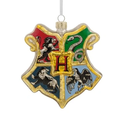 Afbeelding van Hallmark Hogwarts Crest Glas Ornament, Harry Potter Boom Decoratie, Hangend Kerst Opknoping Geschenken voor Kerstmis, Griffoendor, Zwadderich, Ravenklauw, Huffelpuf