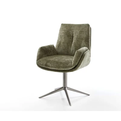 Afbeelding van DELIFE Draaistoel Clea Flex chenille olijfgroen kruispoot grafiet 360 draaibaar rocker functie