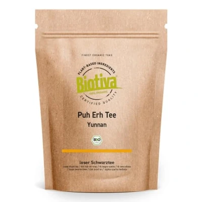 Afbeelding van Biotiva Puh Erh thee biologische 100g zwarte Regio Yunnan in China Camellia Sinensis donkerbruin tot donkerrood kopje van gecontroleerde teelt (DE Öko 005)