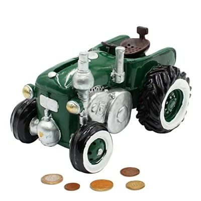 Afbeelding van Dekohelden24 spaarpot als tractor van poly spaarauto in groen met rubberen sluiting, afmetingen L / B H: ca. 16 x 11 cm