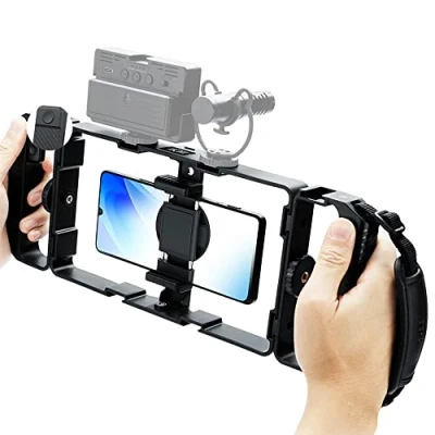 Afbeelding van [Meervoudig gebruik] JJC Universele Smartphone Video Rig + Bluetooth Afstandsbediening Kit voor iPhone 14 13 12 11 Pro Max Huawei Samsung Mobiele Telefoon Handheld Stabilizer Cage Filmmaken
