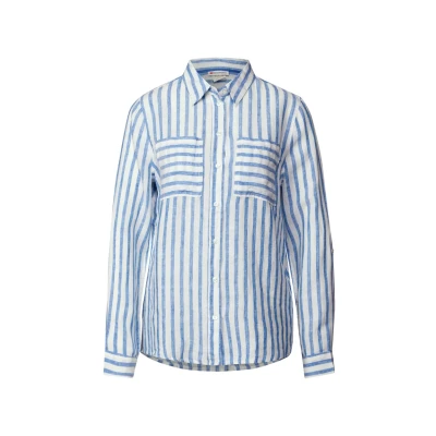 Afbeelding van Street One Gestreepte linnen hemdblouse voor dames, Serenity Blue, 44