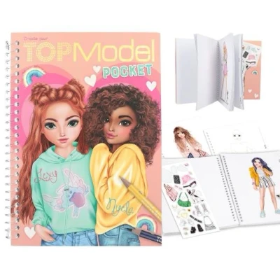 Afbeelding van Depesche 13165 TOPModel Zakkleurboek in praktisch formaat met 120 pagina&#039;s voor het ontwerpen van outfits, kleurboek stickervel en spiraalband