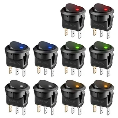 Afbeelding van Buygoo 10 stuks tuimelschakelaars, 12 V ronde tuimelschakelaar, verlicht, DC 20 A led auto aan uitschakelaar, 3 polig met 5 kleuren