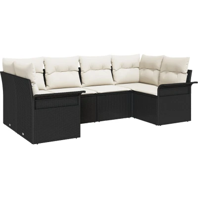 Afbeelding van vidaXL 6 Delige Tuin Sofa Set met Kussens Zwart Poly Riet, 2 Persoons Opslag &amp; Riet