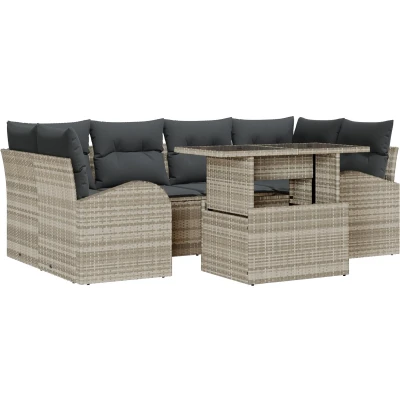Afbeelding van vidaXL 7 delige Tuin Sofa Set met Kussens Licht Grijs Poly Riet