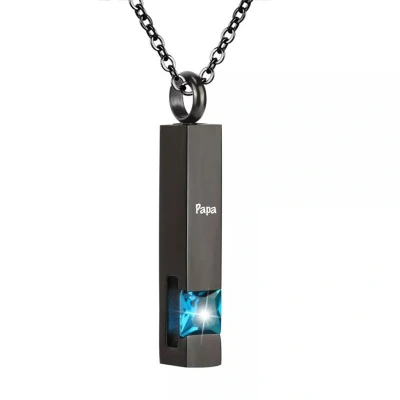 Afbeelding van Luxe Ashanger Met Ketting En Gravering Papa Assieraad Zwart Aqua Steen As Gedenksieraad Urn Incl. vuller