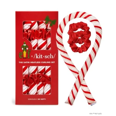 Afbeelding van Elf x Kitsch Satijnen nachtkrulset hitteloze haarrollen voor zachte krullen, krulstaaf hoofdband snoepstok
