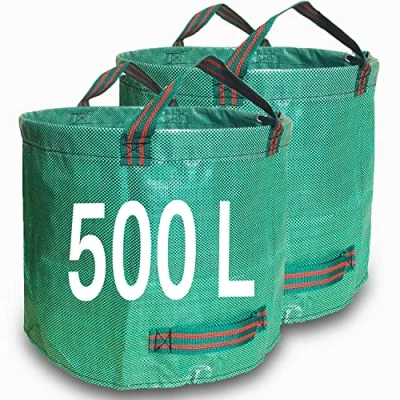 Afbeelding van Singwow Tuinafvalzakken, 500 l x 2 zware tuinzakken, herbruikbare tuinzakken met handgrepen, ideaal voor het verzamelen van tuinafval, plantenafval, gras en bladeren (500 l)