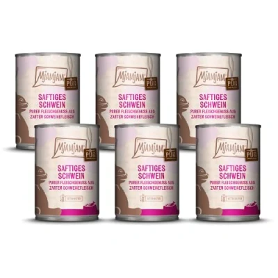 Afbeelding van MjAMjAM Premium natvoer voor katten puur vleesgenot sappig varken, pak van 6 (6 x 400 g), graanvrij met extra vlees