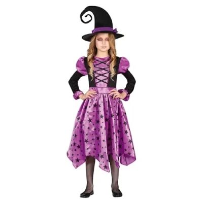 Afbeelding van Guirca Heks &amp; Spider Lady Voodoo Duistere Religie Kostuum Heksje Sterre Purple Meisje Paars, Zwart 3 4 jaar Halloween Verkleedkleding