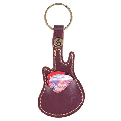 Afbeelding van Gitaar Picks Case Lederen Pick Sleutelhanger Houder Plectrums Tas met 5 Stks Gift