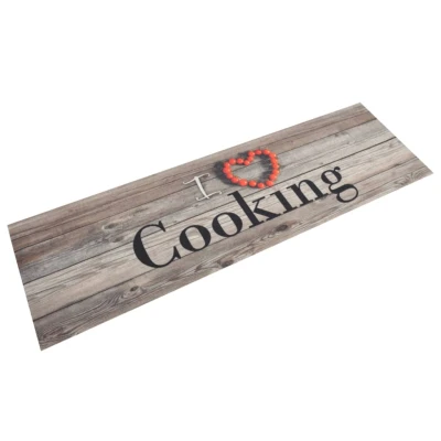 Afbeelding van vidaXL Keukenmat wasbaar cooking print 45x150 cm fluweel grijs