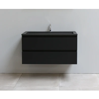 Afbeelding van Basic Bella Badkamermeubelset 100x55x46cm 1 wasbak Acryl Zwart kraangat Zonder spiegel Spaanplaat mat