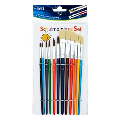 Afbeelding van TSI Schoolpenseelset 12 delig, haarkwast (maat 1, 2, 4, 6, 8 en 10), borstelkwast 8, 10, 14), schacht gekleurd gelakt, art. nr. 49111