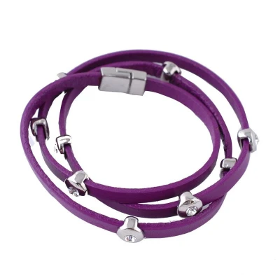 Afbeelding van Behave Paarskleurig armbandje van imitatieleer met steentjes