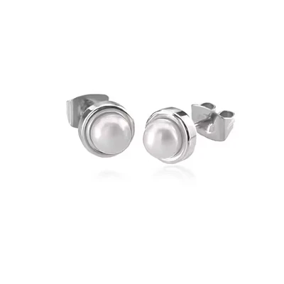 Afbeelding van Boccia 0594 01 Oorknoppen titanium parel zilverkleurig wit 7,5 mm