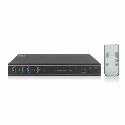 Afbeelding van ACT AC7914 2 Poorts Dual HDMI 4K@60Hz KVM Switch 2x Uit 4x In USB B A 3,5mm Audio RS 232 IR Vergrendelde stroomaansluiting Zwart